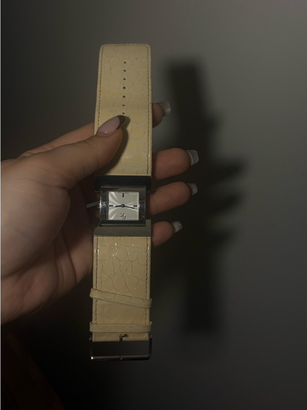 Guess Women's Cream Leather Watch with Silver Square Dial